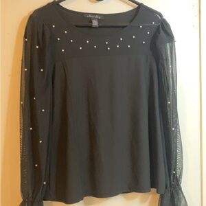 Chic Black Pearl-Embellished Blouse